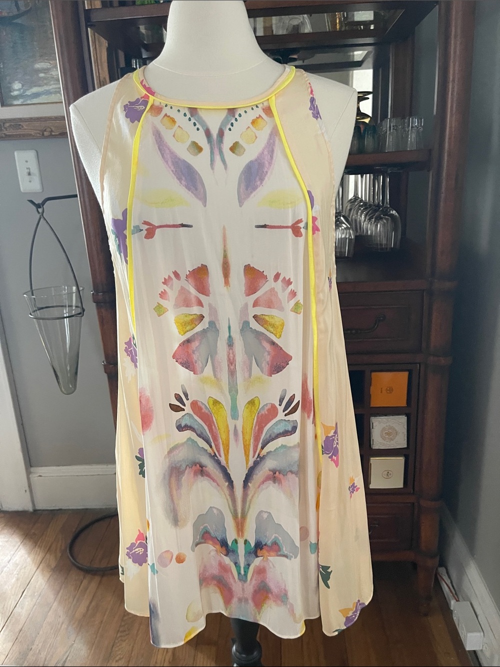 Free People Yellow Floral Watercolor Mini Dress